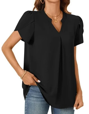 

Women's Blouses Trend 2024 V-Neck Petal Sleeve Solid Color Women's Shirt Middle-Aged Women's Clothing