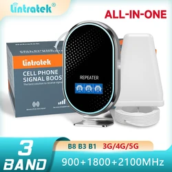 Lintratek 5G Cellular Amplifier 3-Band Signal Repeater 2G 3G 4G Mobile Phone Booster 900 1800 2100Mhz  AGC Built-in Antenna Kit