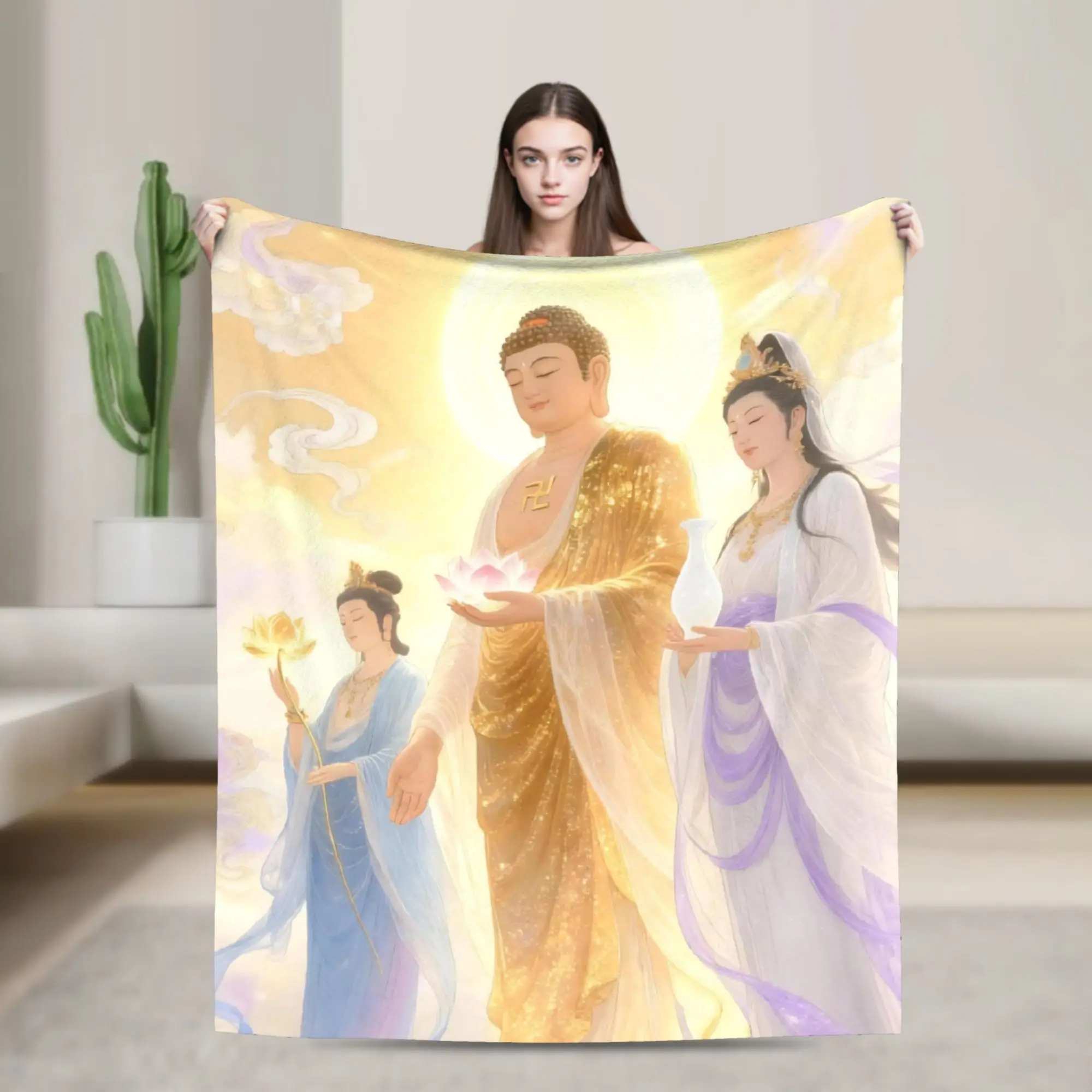 Buddha Lotus Zen Bodhisattva Blankets Fleece 2000s Emo Gothic Warm Throw Blankets for Bed Bedroom Quilt
