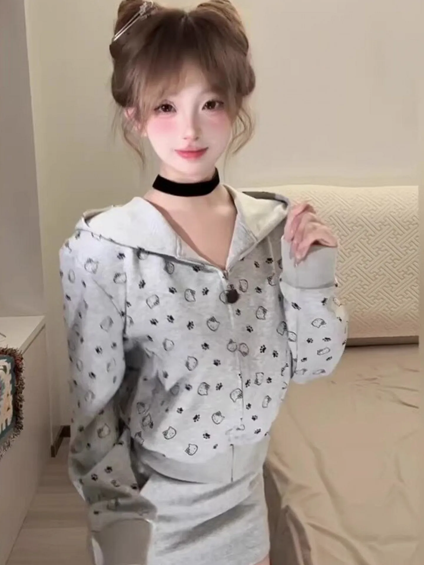 Kit Sudadera con capucha Mujer Suelta Faionable ort Prendas de abrigo Primavera Otoño Nuevo Sle Coreano Sle College Sle Cintura alta Slim...