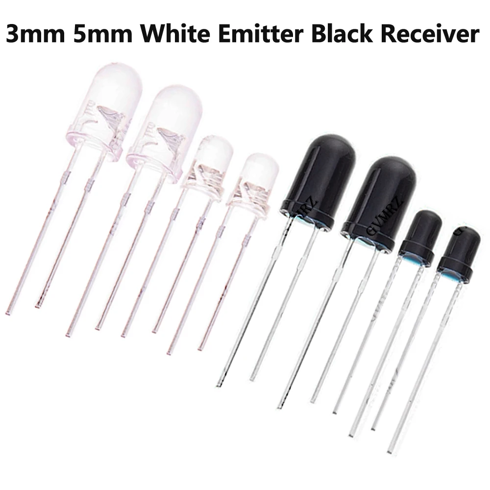 50/100/1000 Stück LED-Dioden-Sender & -Empfänger-Paar 3mm 5mm Weißer Sender Schwarzer Empfänger für DIY-Elektronik