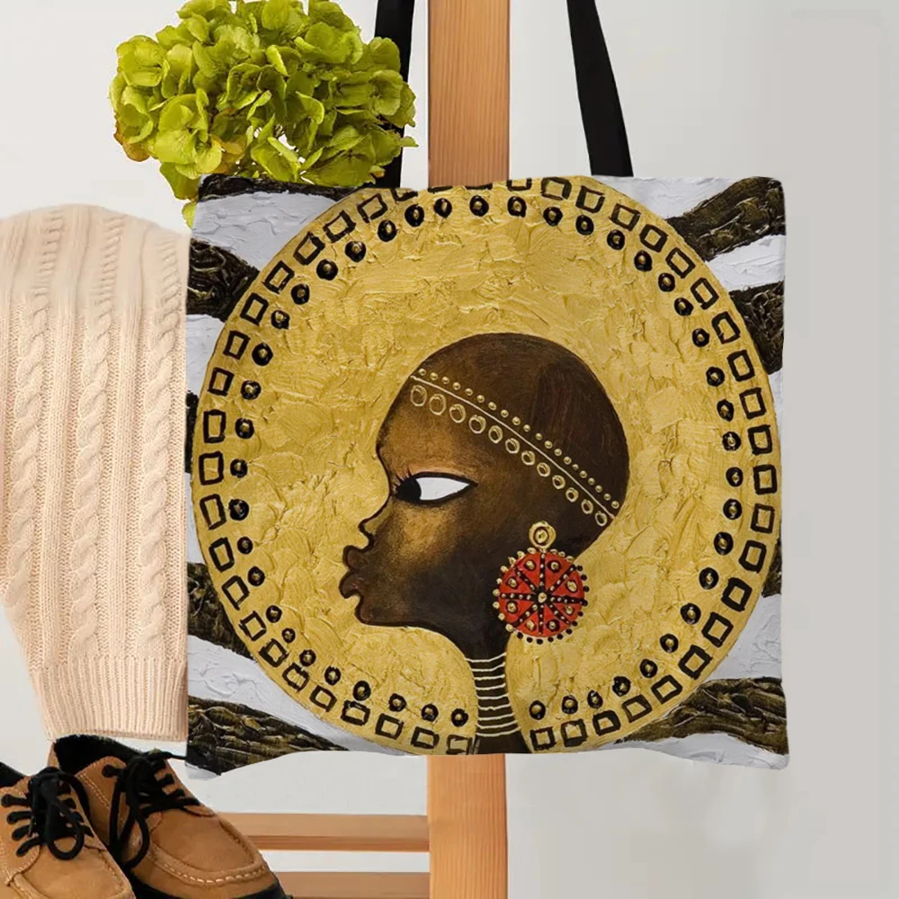 African Woman Tote Bag Reusable Shoulder Shopping Beach Bag For Women, Durable Casual Carryall