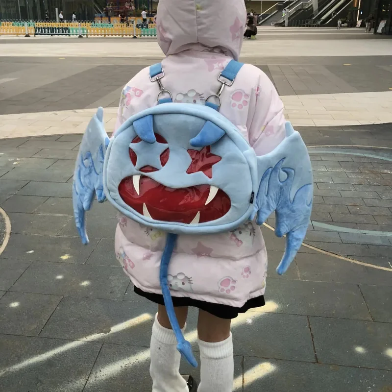 Cartoon Cute Devil Bat Backpack Y2K Bags Large Capacity High Quality Funny Outdoor Travel Personality Men Women Bag Plush Itabag