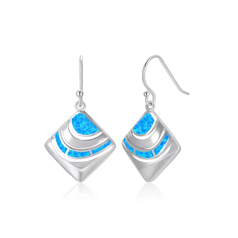 MYOP 925 Sterling Silver Earrings Square Stone Earrings White Blue Opal Drop Earrings Simple Fashion For Women Jewelry