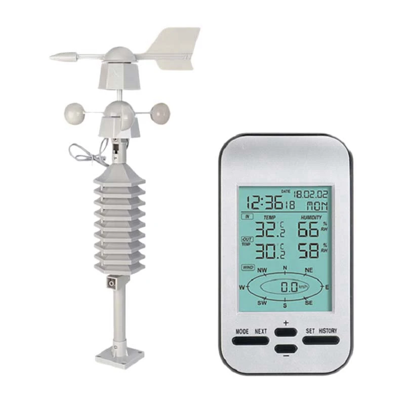 풍속 테스터 및 방향 센서 포함 무선 기상 관측소 시계, 온도 일기 예보, RF 433Mhz