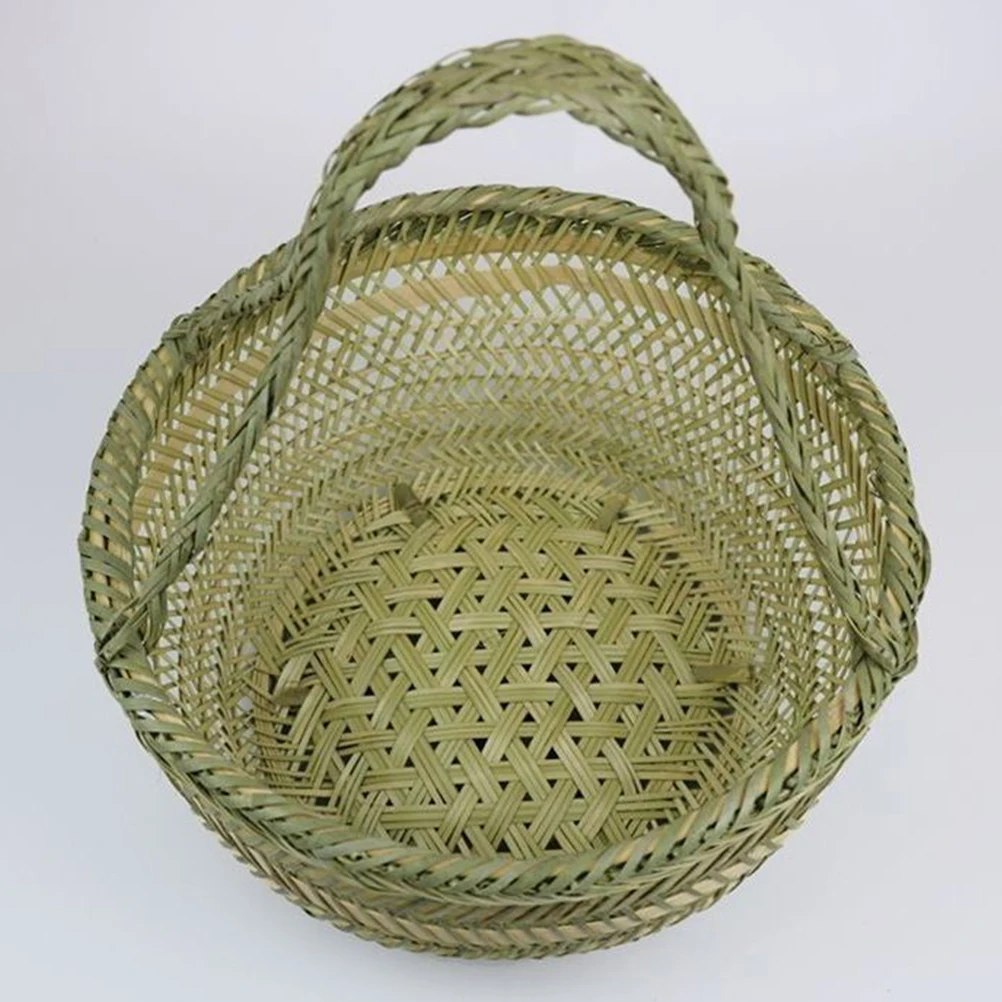 

Woven Bamboo Storage Basket Multi-Functional Fruit Vegetable Holder with Handle Lightweight Carry and Outdoor Use