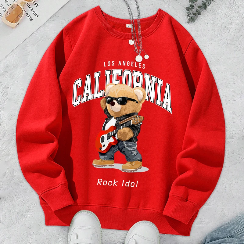 Rock Idol Hip Hop Bear Printing Sportswear Men'S Autumn Loose Hoody Casual Fleece Sweatshirt Simple Crewneck Pullover Tops Male