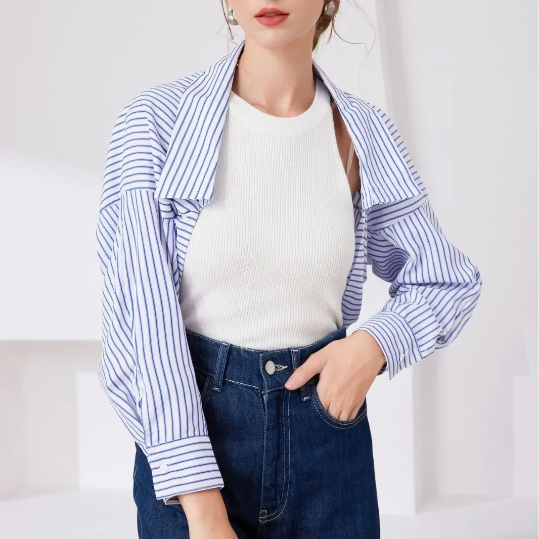 Women Long Sleeve Fake Collar Female Lapel Button Down Half Top Blouse Shirt Detachable Collar Autumn Sweater False Collar