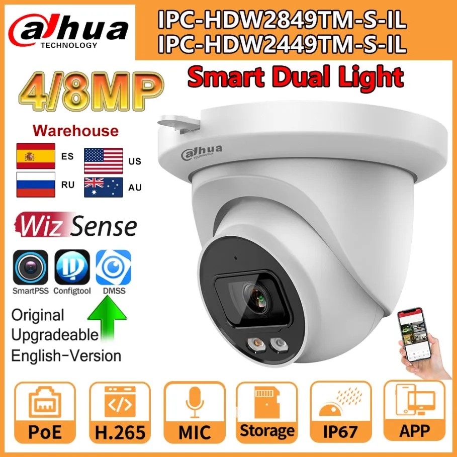 Dahua 8MP IP Camera IPC-HDW2849TM-S-IL Smart Dual Light WizSense Network Camera 4MP IPC-HDW2449TM-S-IL Full Color Built-in Mic