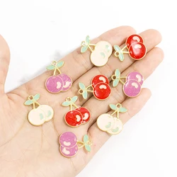 10Pcs Enamel Alloy Fruit Cherry Pendants for Jewelry Making Accessories Women's Earrings Necklace Bracelets DIY Charm Supplies