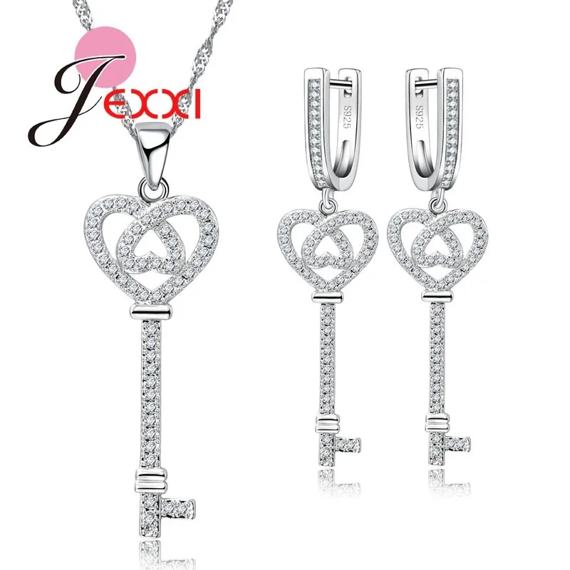 

Fashion Key Design 925 Sterling Silver Jewelry Set For Wedding Party Cocktail Gift For Women Earrings/Necklace