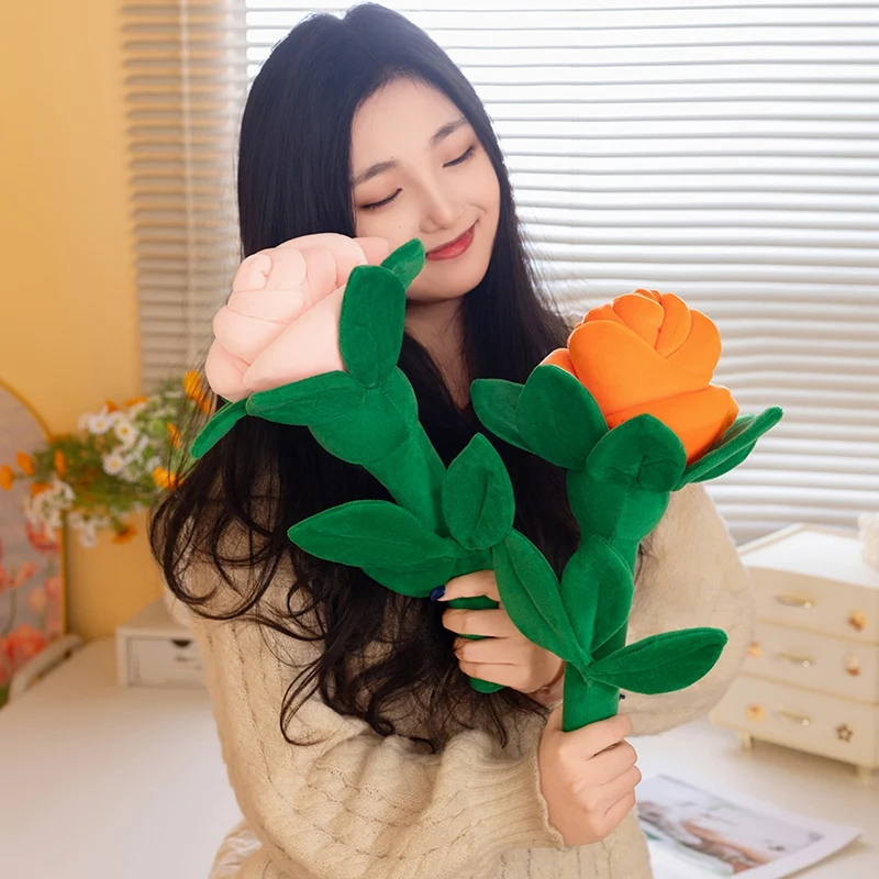 Kreative Niedliche Simulations-Rosenstrauß Weiche Kuschelpflanze Lebensechte Große Rose für Mädchen Valentinstag Geschenke Heimdekoration