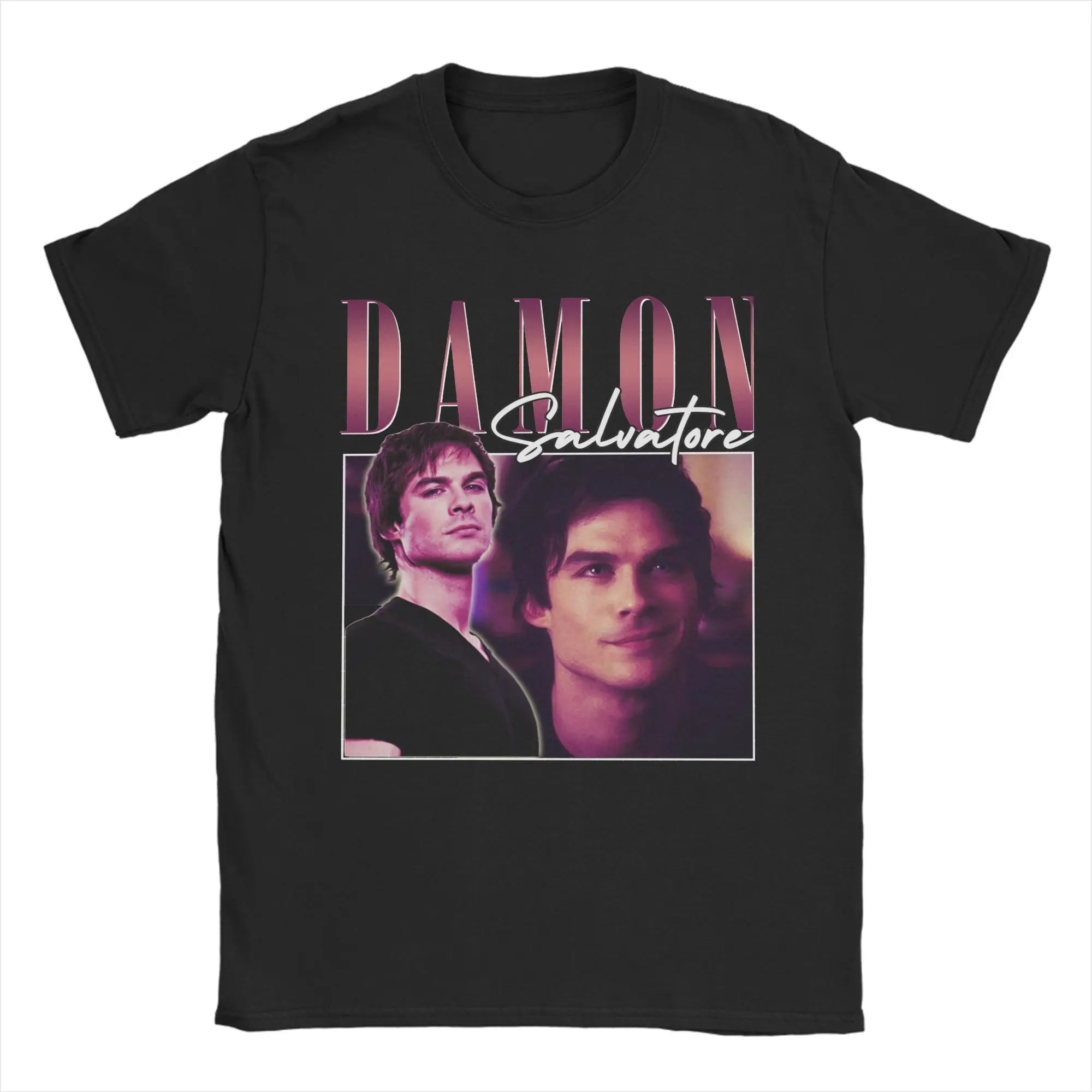 Damon Salvatore The Vampire Diaries T-Shirts for Men  Fashion Pure Cotton Tees Crew Neck Short Sleeve T Shirts Plus Size Clothes