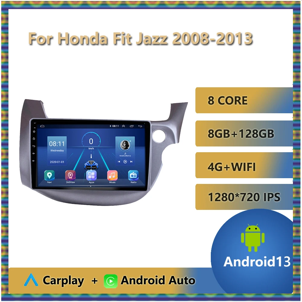 

Car Radio For Honda Fit Jazz 2008 - 2013 Right Hand Drive Android 13 Auto Head Unit Multimedia player No DVD Bluetooth FM AM USB