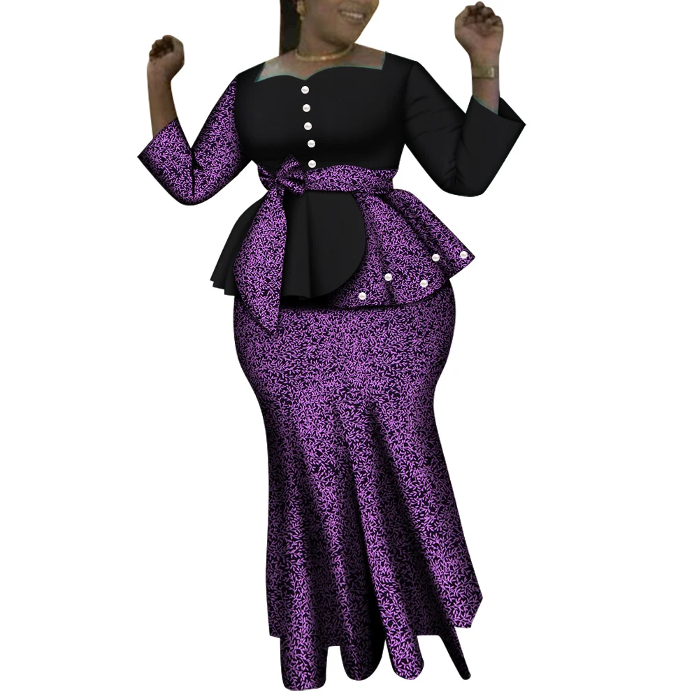 African Women Clothes Tops and Maxi Skirt Sets for Women Dashiki 2 Piece Skirt Sets Party Wedding Clothing WY6635