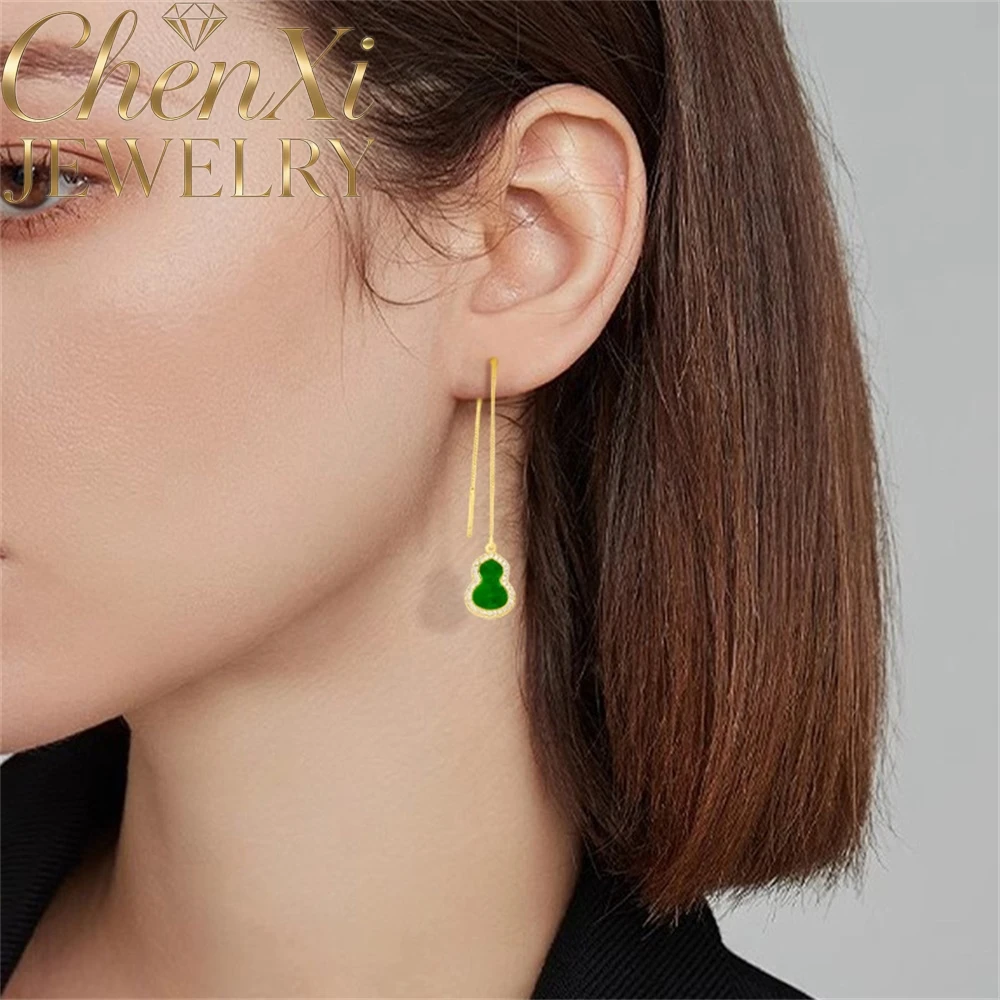 

Элитные натуральные серьги-тыковки из жадеита класса А (ледяной жадеит), модные, из серебра S925 пробы, популярные изысканные ювелирные украшения, подарочные подвески