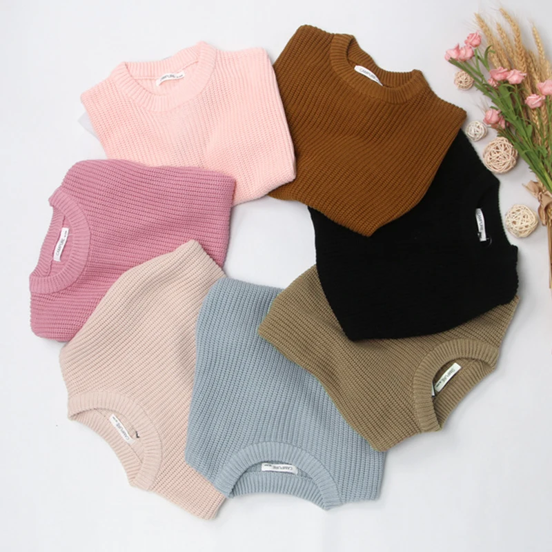 Loose Kids Children Sweaters Boys Girls Long Sleeve Solid Color Knitting Pullovers Tops Autumn Winter Baby Girl Boy Sweaters