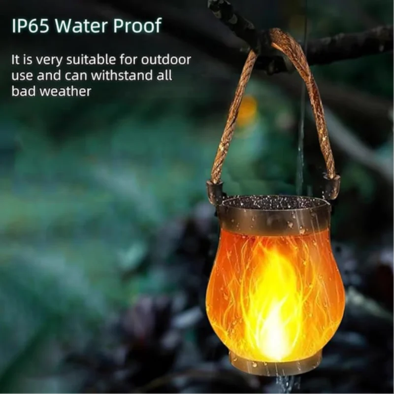 Dancing Flame Solar Lantern Magical Dancing Flames Outdoor Lights Solar Torch Lights Flickering Flames Hanging Waterproof Light