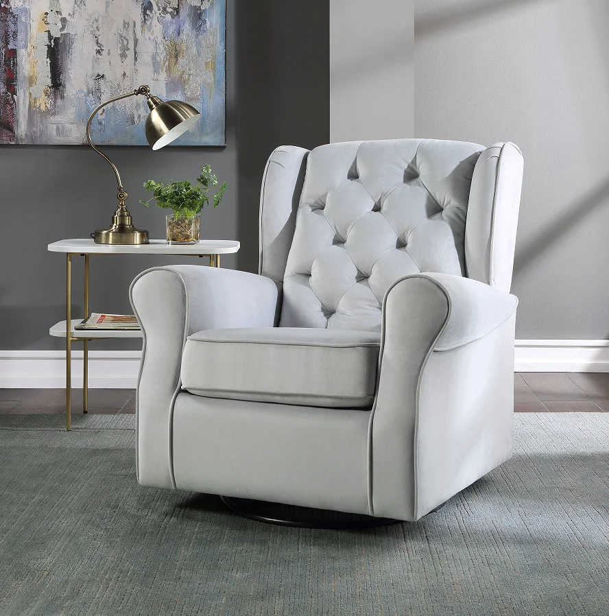 !@Gray Modern Fabric Glider Chair with Swivel Durable and Soft Leisure Chair for Living Room