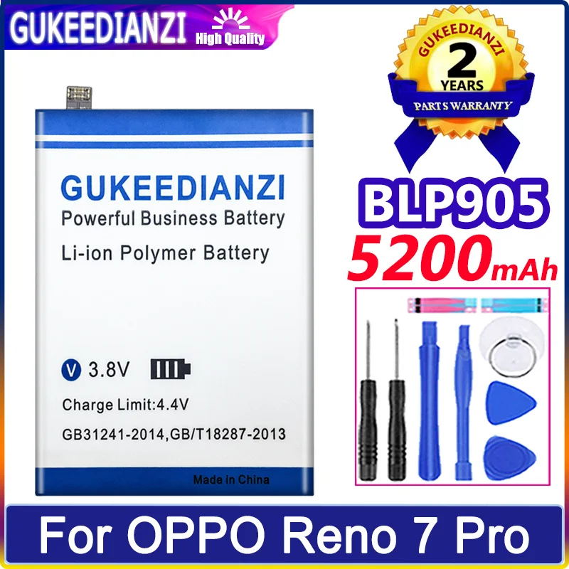 

GUKEEDIANZI Battery BLP905 5200mAh For OPPO Reno 7 Pro 7pro Batteries