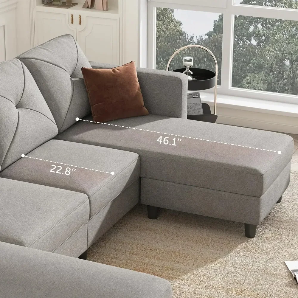 U Shaped Sectional Couch Convertible Sectional Couch with Double Chaise 4 Seat Sectional Sofa for Living Room, Light Grey