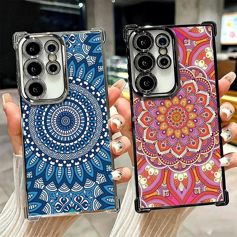 Mandala Style Pattern Plating Phone Case For Samsung Galaxy S26 S25 Edge S24 S23 Ultra S22 S21 Plus S20 FE Anti-Fall Protection