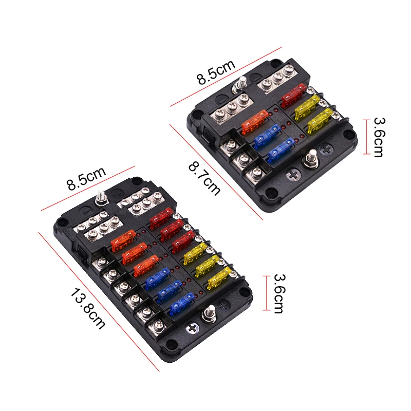 Panel de distribución de energía, indicador de advertencia LED, soporte de caja de fusibles con cubierta de plástico, 12V, 32V