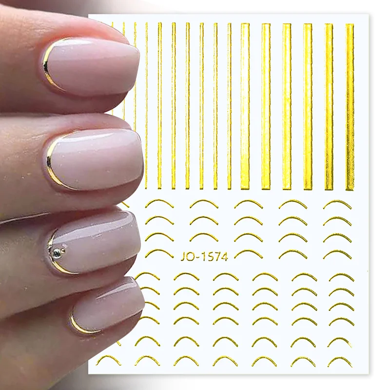 3D Lines Nail Stickers DIY Gold Laser Silver Leaves Wave Stripe Lines Letters Self Adhesive Nail Art Sliders Water Decal Sticker