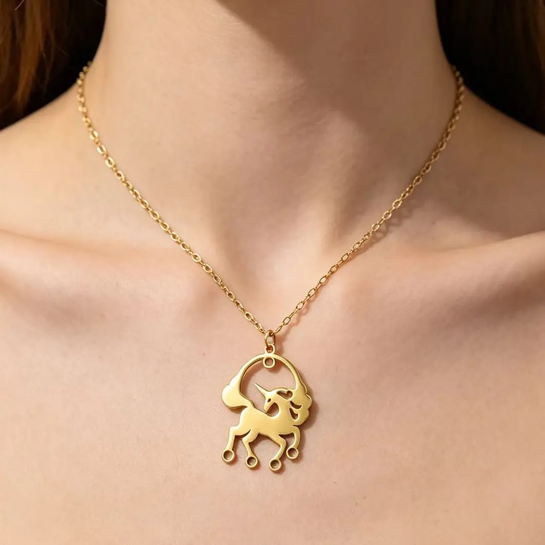 Fashion  Unicorn  Pendant Necklace Women Girls Stainless Steel Fantasy Animal Collarbone Chain Daily Party Wear Jewelry Gifts