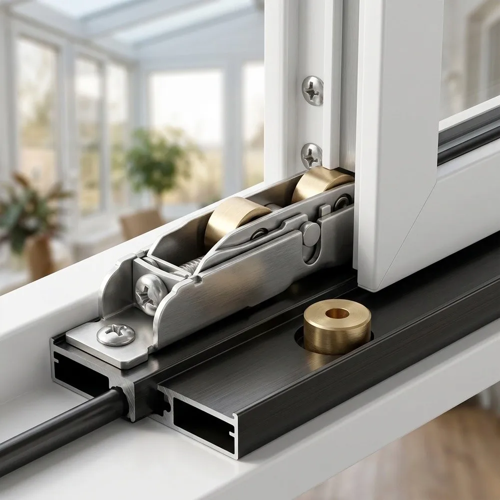 Stainless Steel Pulley with Solid Copper Wheel for Sliding Window and Door Systems Requiring Long Term Reliability