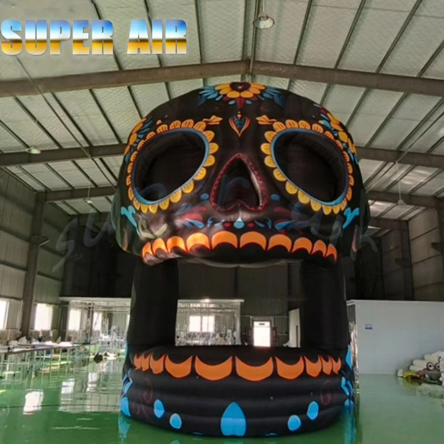 

Giant Black Inflatable Sugar Skull Tent, Colorful Floral Design, Day of the Dead Halloween Party Booth, Spooky Event Decoration