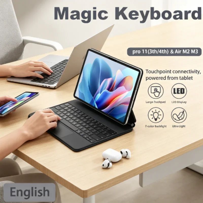 Funda con Teclado Inteligente Pro Pogo Pin con Trackpad para iPad Air 11 M3, Air 10.9, 11 2024, Pro 11 4ª y 5ª Generación, Teclado iPad