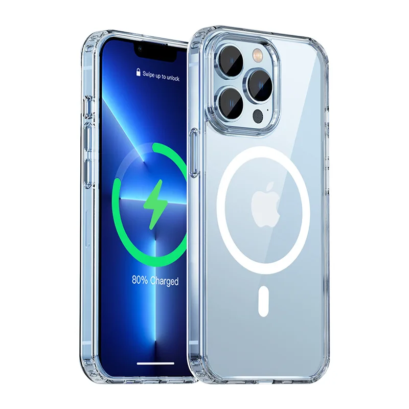 Coque de Protection Magnétique Transparente pour iPhone, Compatible Modèles 14 Pro, Plus, Pro Max, PC, TPU
