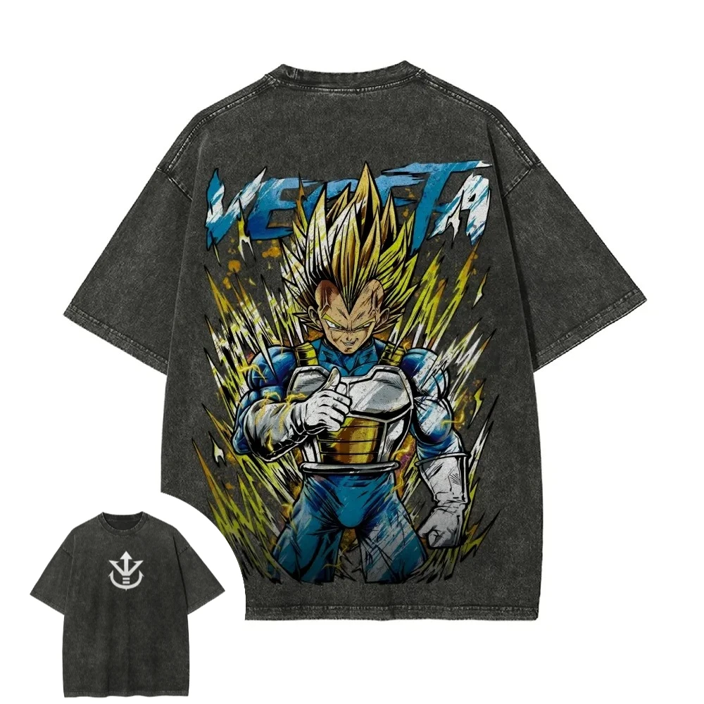 

Свободная футболка Dragon Ball Vegeta для мужчин, летняя уличная одежда, повседневная крутая хлопковая футболка большого размера с графическим принтом в стиле аниме