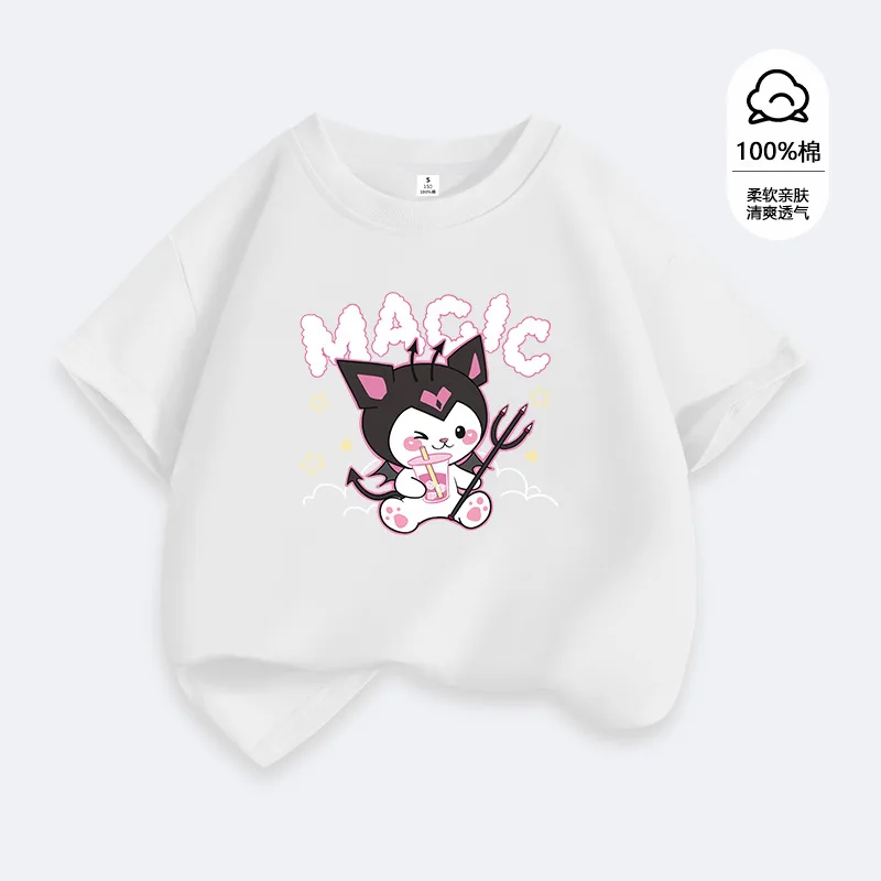 

Kuromi New Children's T-shirt Cute Sanrio Cartoon Multiple Colors T-shirt Short Sleeve Boy Girl Loose Clothing Kids Trucksuit