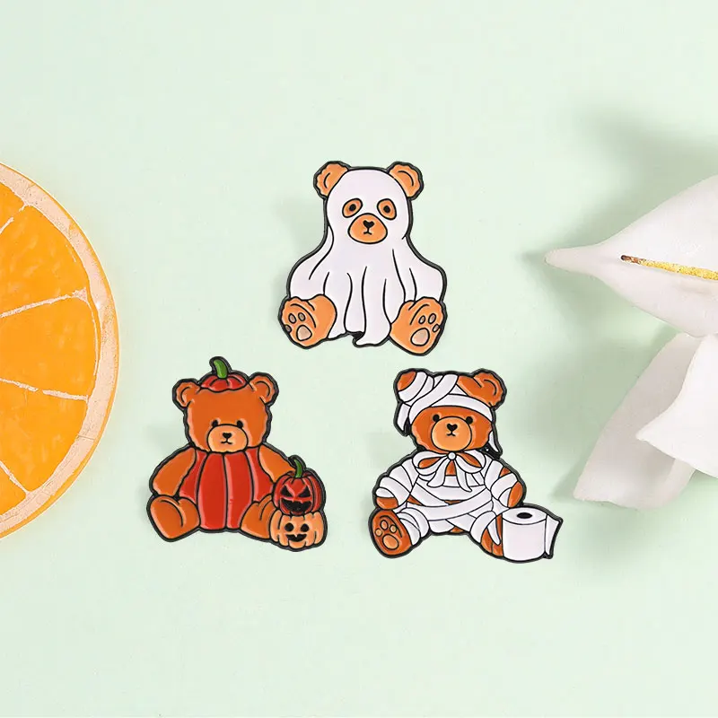 Cute Halloween Horror Bear Enamel Pins Ghost Sheet Bear Mummy Bandage Pumpkin Bear Lapel Brooch Holiday Costume Accessory view 5