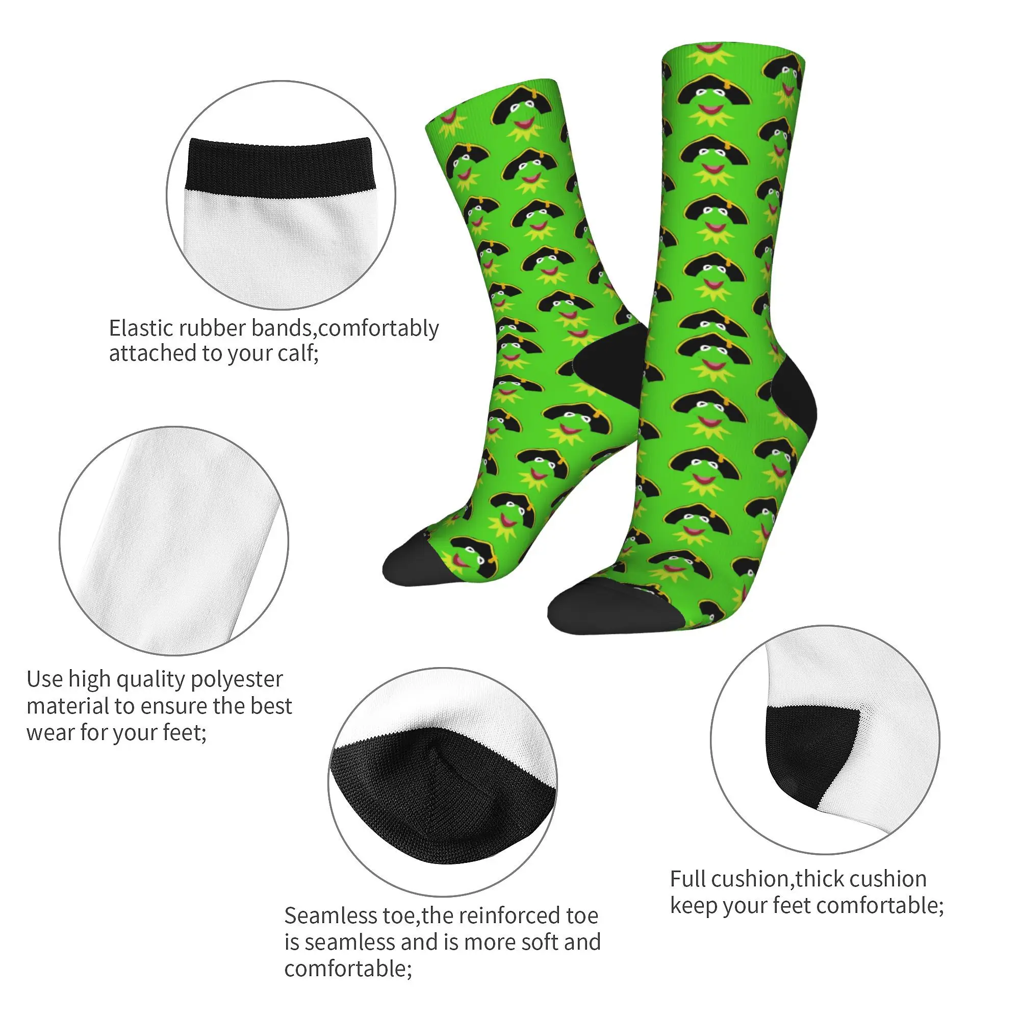 Happy Funny Male Men Socks Novelty Captain Kermit the Frog Sock Cartoon the Muppets Show Graphic Women Sock Spring Autumn Winter