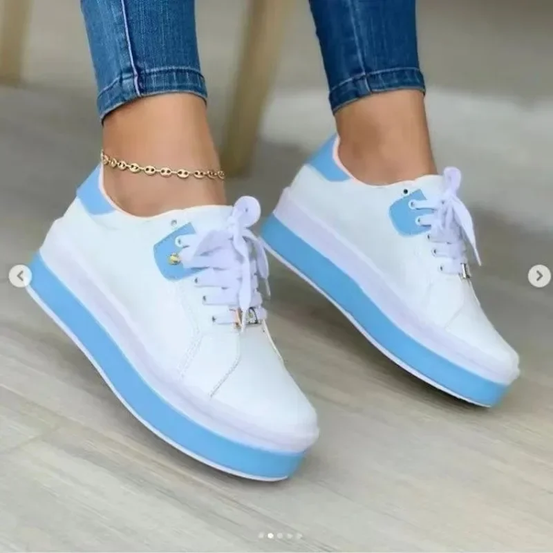 Single Shoes Women Large Size 2024 Spring and Autumn New Women's Shoes Thick Soles Board Shoes Lace-up Low-top Casual