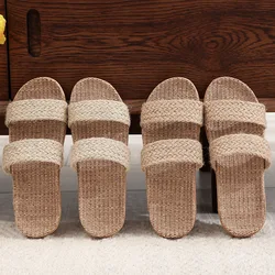 Summer Linen Slippers Woven Home Indoor Couple Sandals Breathable Non Slip Sweat Absorbing Wooden Floor Cotton Linen