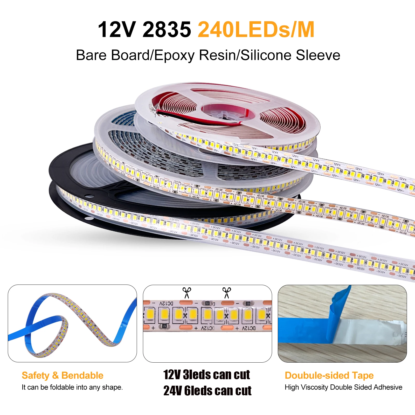 شريط إضاءة LED مقاوم للماء لديكور المنزل ، شريط مرن ، شريط إضاءة ، IP65 ، IP21 ، دافئ ، أبيض طبيعي ، تيار مستمر 12 فولت ، 24 فولت ، SMD ، مصباح LED لكل متر
