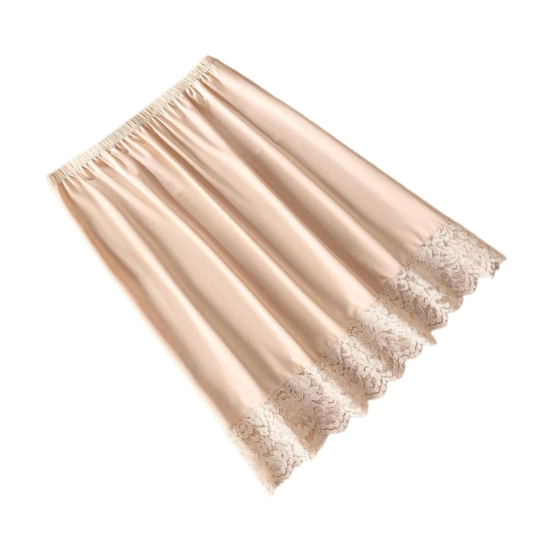 Nữ Dài Tới Đầu Gối Nửa Trượt Tây Nam Không Co Giãn Viền Ren Petticoat Váy P8DB