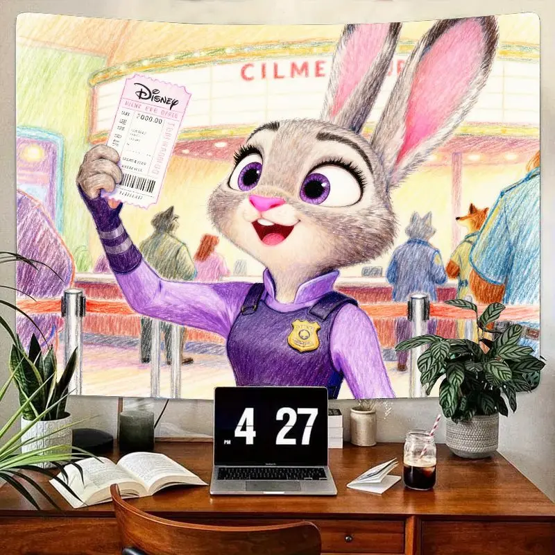 

1 шт. Disney Zootopia Judy Hopps мультяшный гобелен, милый полицейский кролик, настенное искусство, полиэстеровый декор для гостиной, спальни, общежития, Movi