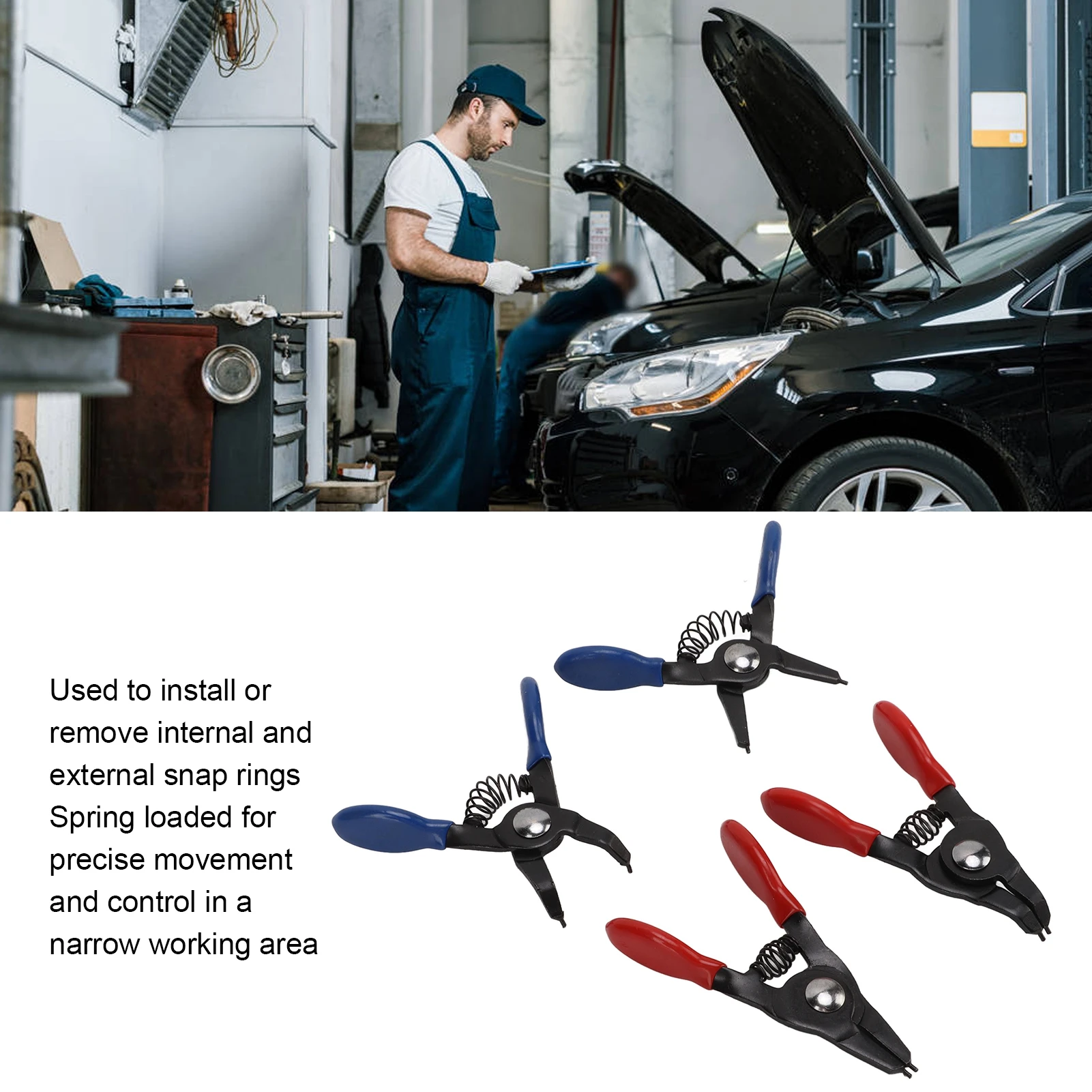 

4pcs Mini Snap Ring Plier Set Universal Metal Spring Loaded Durable for Internal External Circlip