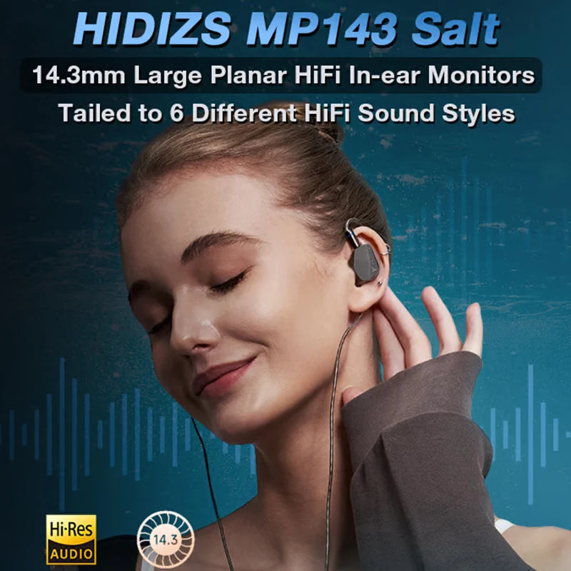 HIDIZS MP143 Соль 14,3 мм Большие плоские мониторы HIFI Наушники-вкладыши Hi-Res Audio Штекер 0,78 мм 3,5/4,4 мм 6N Посеребренный кабель