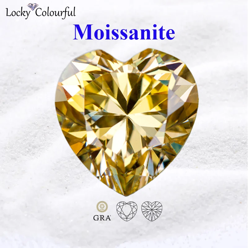 

Moissanite Heart Shape Lemon Yellow Color Top Quality Beads for Charms DIY Jewelry Making Earrings Material with GRA Certificate
