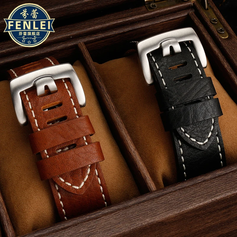 Pulsera de piel auténtica para hombre, banda de cuero de vaca, 23mm, alta calidad, 5054, 5200, 5000, 5015