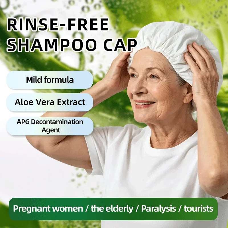 Gorro de Champú Desechable sin Agua con Aloe Vera, Calmante para el Cuero Cabelludo, Fresco, Sin Necesidad de Enjuague, Apto para Microondas, para Camping y Hospitales