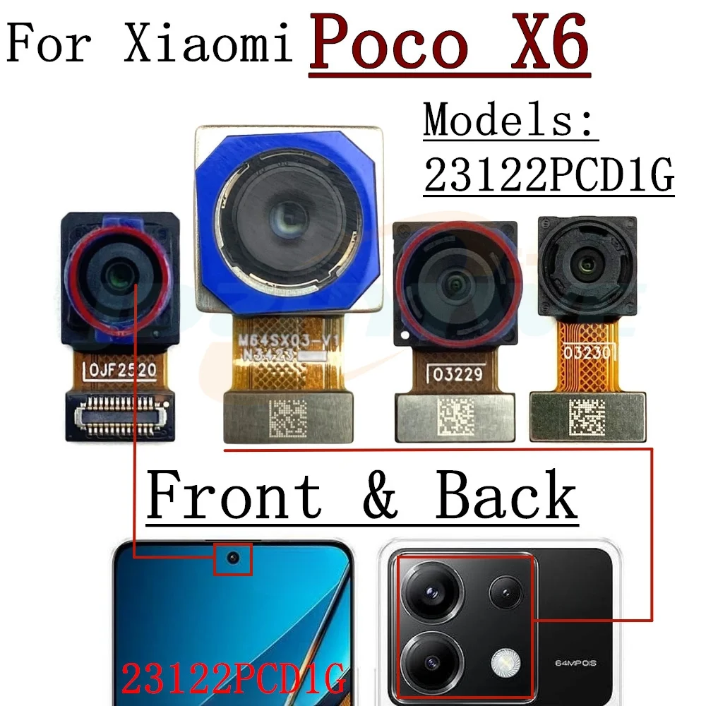 Front Rear Camera For Xiaomi Poco X6 Pro X6pro Frontal Selfie Facing Wide Main Back Camera Module Flex Cable Parts