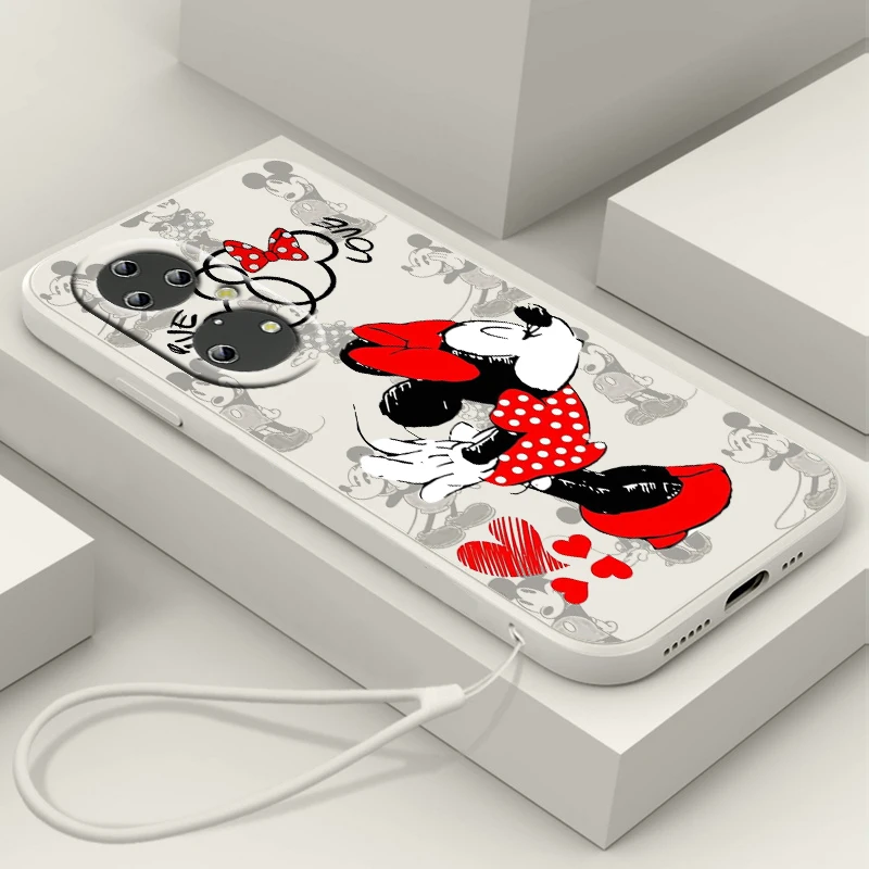 Mickey Minnie Disney Cartoon Liquid Rope Phone Case For Huawei P50 P40 P30 P20 Pro Lite E Y9S Y9A Y9 Y6 Nova Y70 5T 9 5G Cover