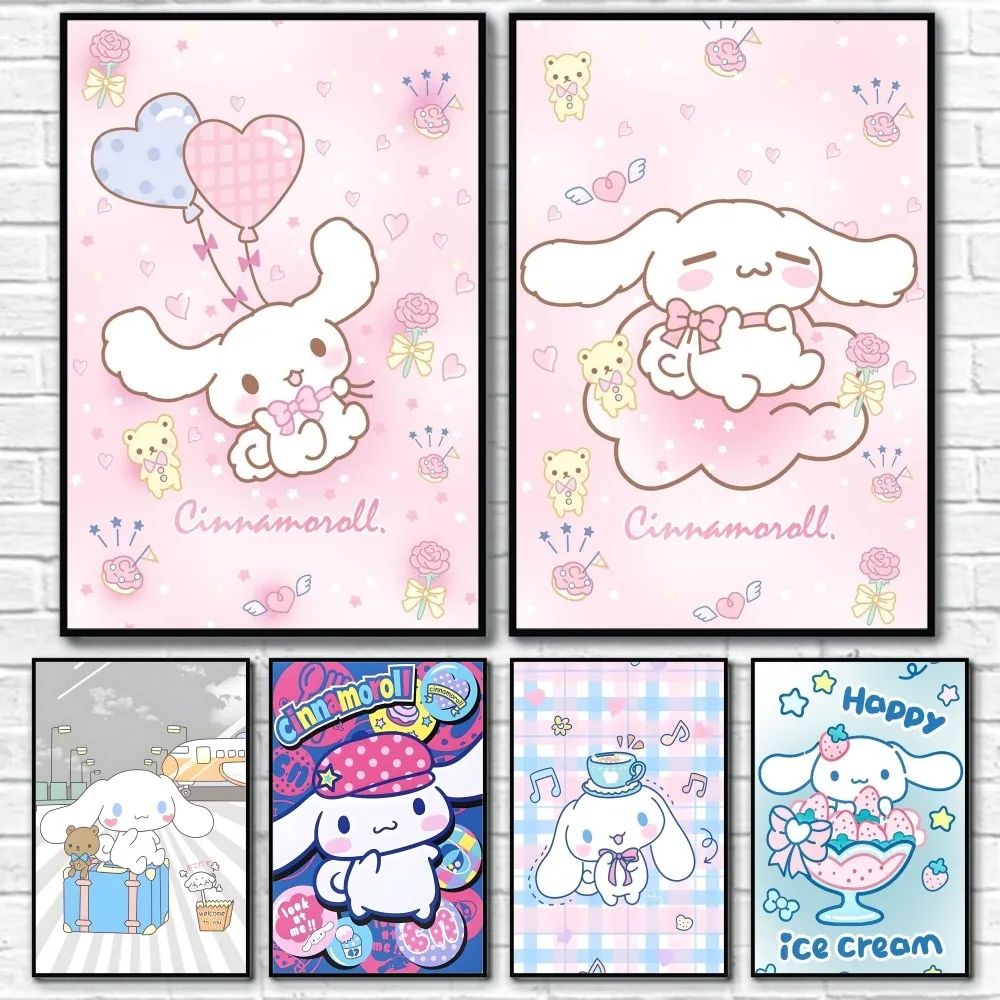 Cartoon Cute Dog Print Cinnamoroll Poster Sticky Wall Art Printing Waterproof Home Living Bed Room Bar Aesthetic Decor